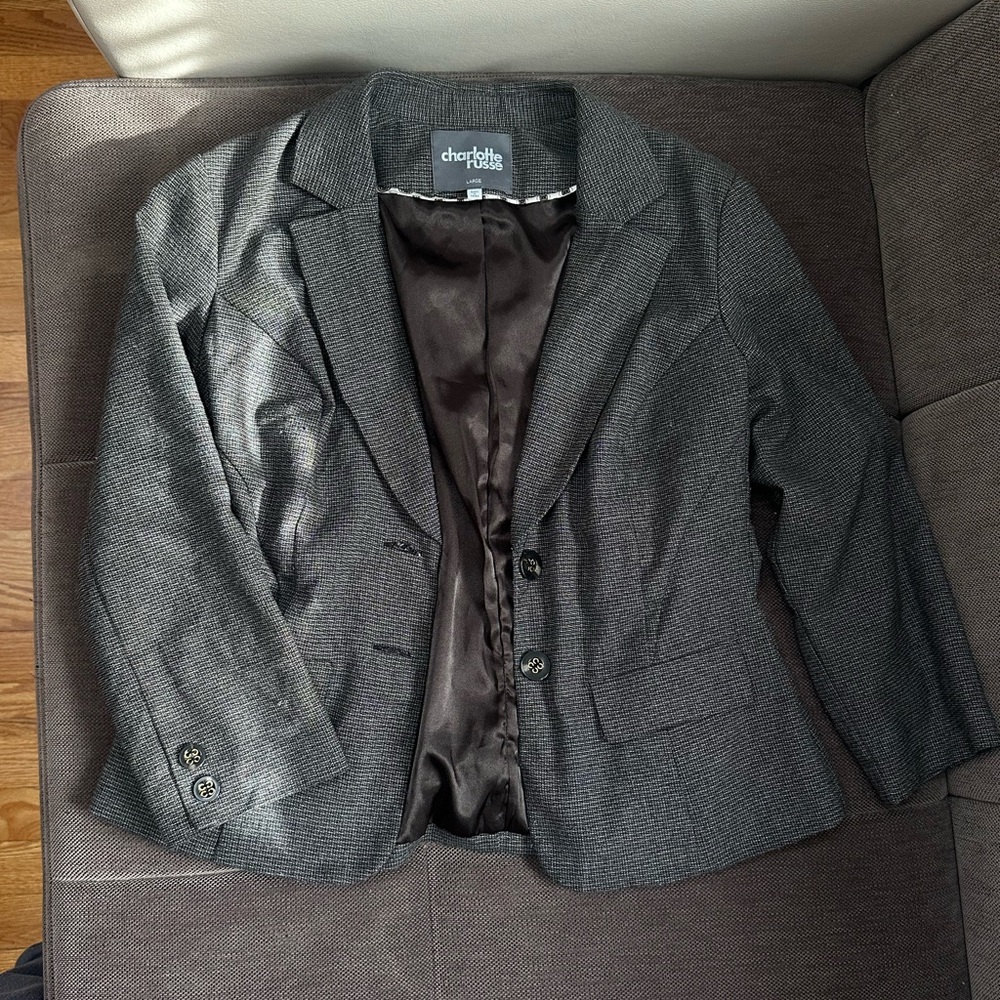 Charcoal Blazer with Button Accents